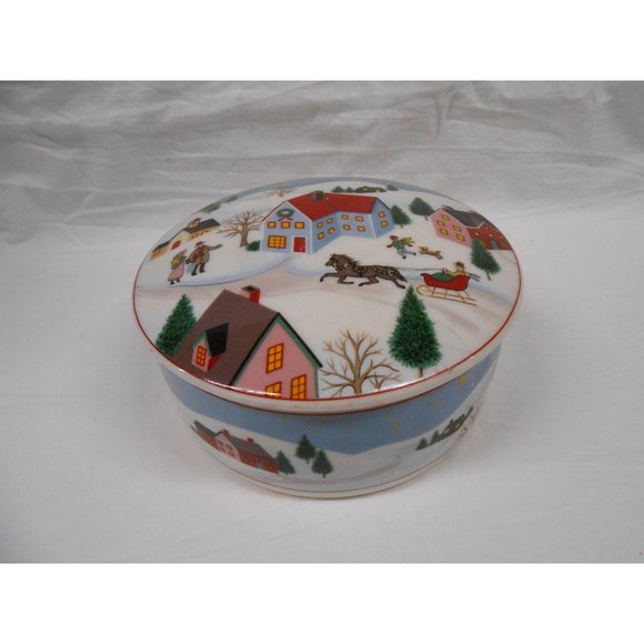 Mikasa Holiday Village Christmas Candy Dish with lid Trinket Box UTO70/683 Japan - Picture 5 of 9